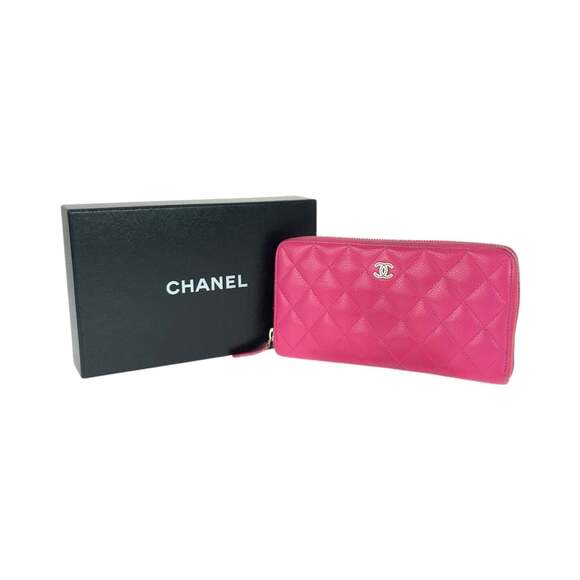 CHANEL Authentic Pink Caviar Leather Logo Wallet - Picture 9 of 10